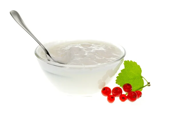 Yoghurt skål med röda vinbär bär — Stockfoto