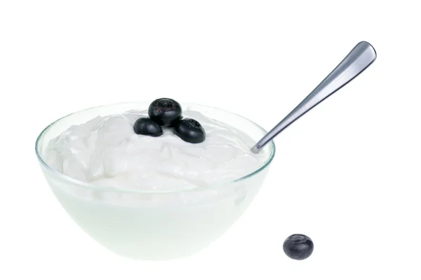 Jogurt misku a borůvky — Stock fotografie