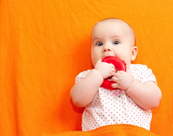 Infant with teething toy — Stock Photo, Image