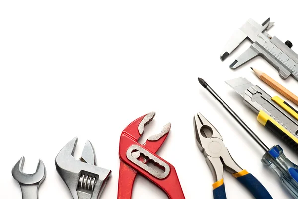 Groupe d'outils utilisés sur fond blanc — Photo