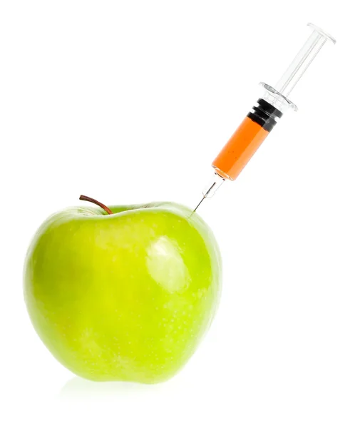 Apple met spuit — Stockfoto