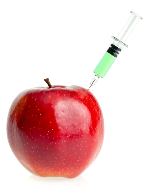 Apple with syringe — Stock Photo, Image