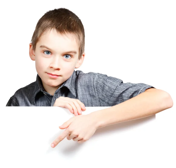 Boy holding banner — Stock Photo, Image