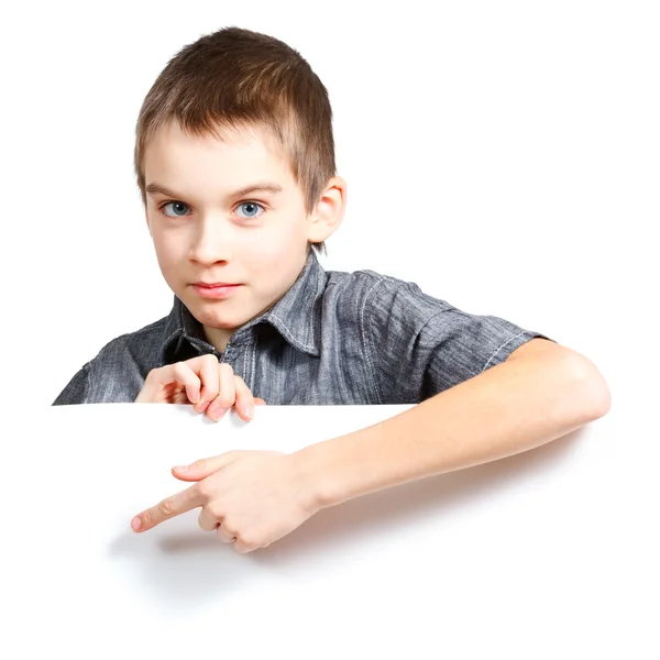 Boy holding banner — Stock Photo, Image