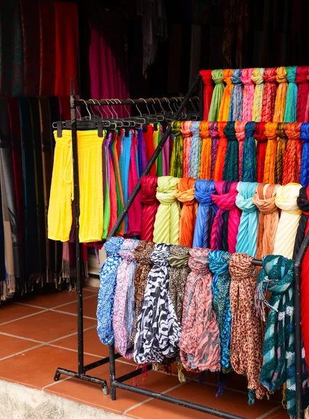 Silk clothing at a market stall — Stock Photo, Image