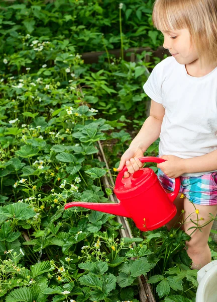 Girl with watering can — Stock Photo, Image