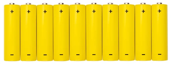 Top View Yellow Alkaline Batteries Mignons Nimh Rechargeable Cells Ten — Stock Photo, Image