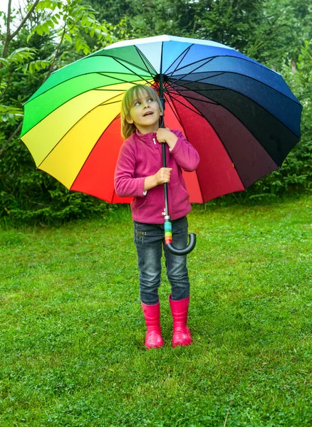 Child with umbrella outdoors — Stock Photo, Image