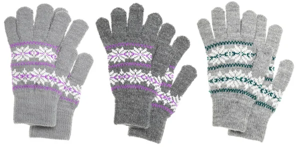 Set Aus Warmer Wolle Winter Damen Gestrickte Handschuhe Von Traditionellem — Stockfoto