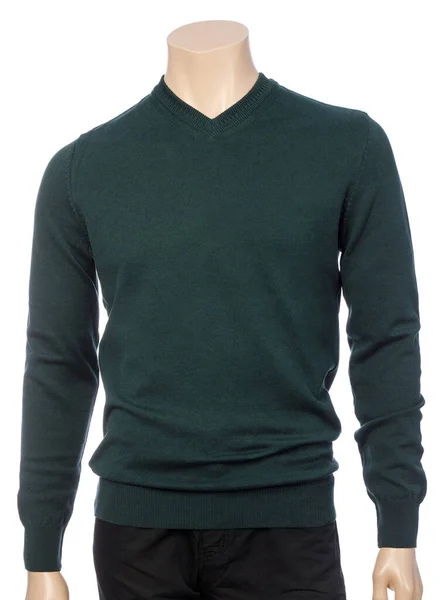 Verde Clássico Neck Jumper Manequim Isolado Fundo Branco — Fotografia de Stock