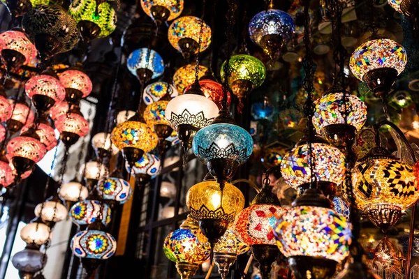 Lampes Lanterne Suspendues Mosaïque Colorée Souvenir Turc Populaire Vendre Dans — Photo