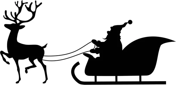 Siluet Hitam Santa Claus Kereta Salju Dengan Rusanya - Stok Vektor