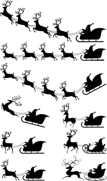 Set Van Een Kerst Silhouetten Rendieren Kerstman — Stockvector