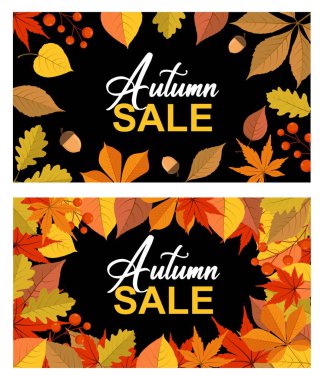 Autumn colorful background with leaves. Template For an advertising banner, for sales.