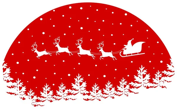 God Jul Bakgrund Med Santa Och Renar Flygning Över Skogen — Stock vektor