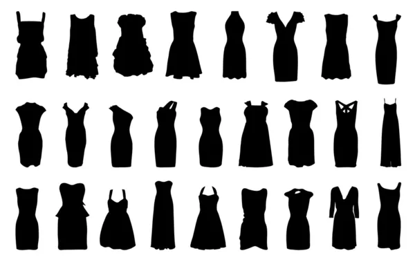 Set of dresses silhouette isolated on white background — Stock Vector