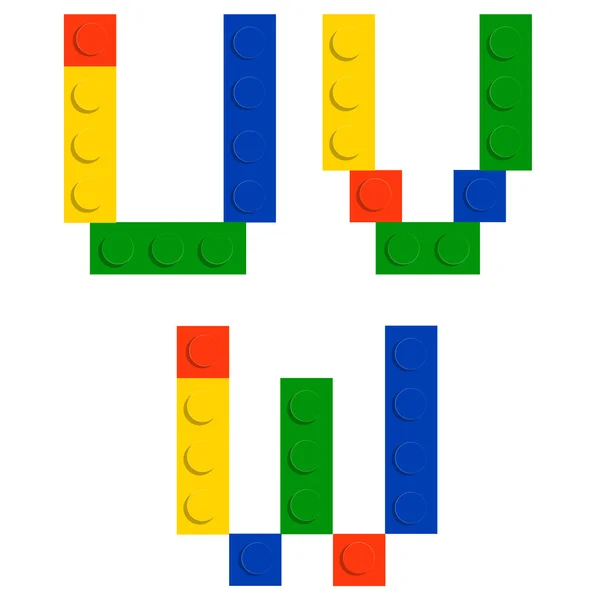 Oyuncak inşaat tuğla bloklar izole ISO yapılan alfabe seti — Stok Vektör