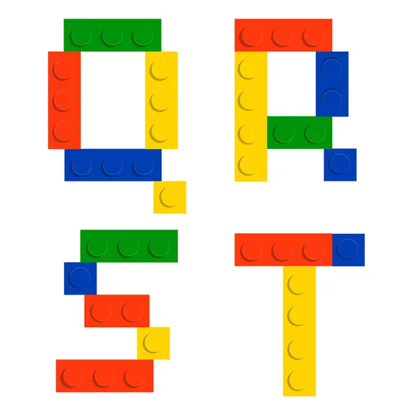 Oyuncak inşaat tuğla bloklar izole ISO yapılan alfabe seti — Stok Vektör