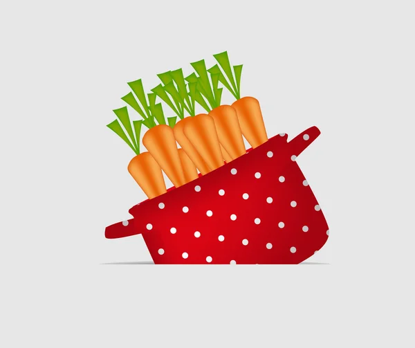 Olla roja con zanahorias. Orgánica, dieta, comida saludable icono. Vector i — Vector de stock