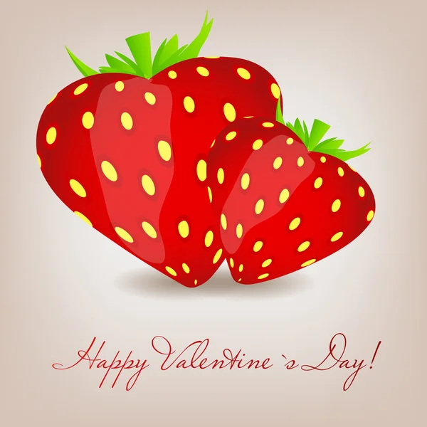 Feliz tarjeta de San Valentín con corazón de fresa. Vector ilustra — Vector de stock