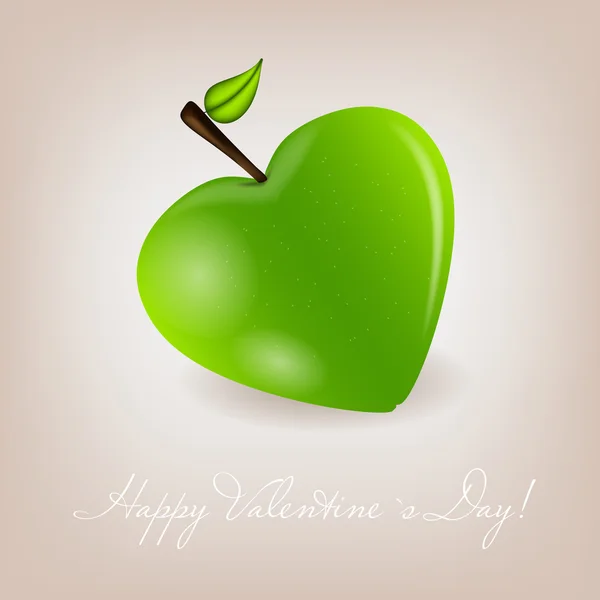 Happy Ημέρα του Αγίου Βαλεντίνου κάρτα με μήλο καρδιά. εικονογράφηση φορέας — Διανυσματικό Αρχείο