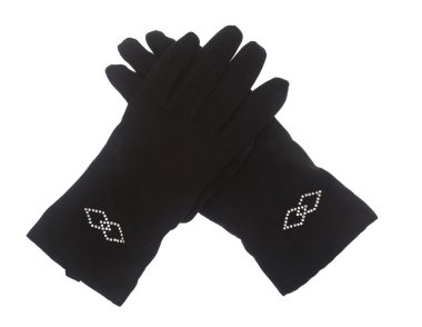 Beyaz arka plan üzerinde izole kadın kış siyah eldiven.