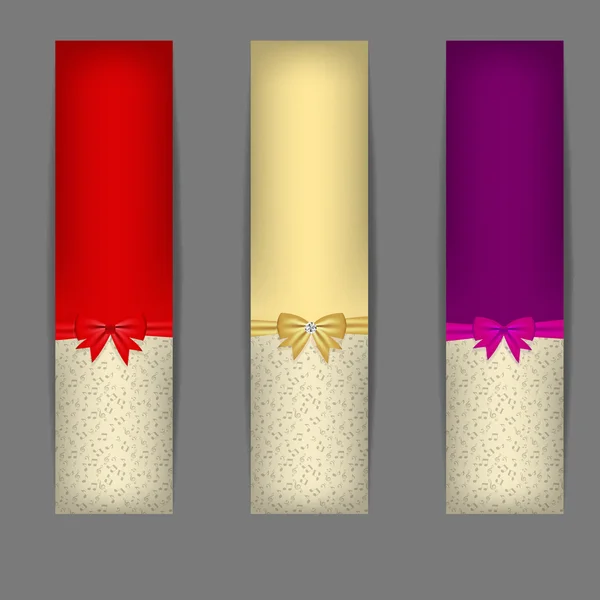 Set of three banners with ribbons. vector illustration — Stock Vector