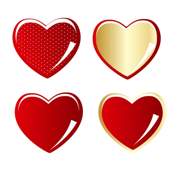 Conjunto de ilustración de vector corazón rojo y oro — Vector de stock