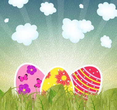 Paskalya yumurtaları ile vektör illüstrasyon retro grunge arkaplanı