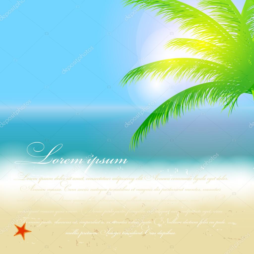 Beautiful summer background with beach, sea, sun and palm tree V