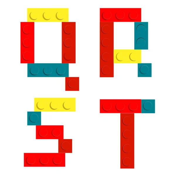 Conjunto alfabético de bloques de ladrillo de construcción de juguete aislados iso — Archivo Imágenes Vectoriales