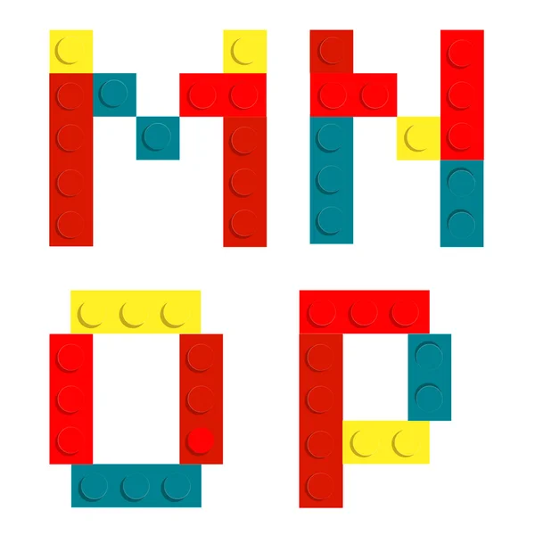 Αλφάβητο σκεύη από παιχνίδι τούβλο κατασκευή μπλοκ απομονωμένες iso — Διανυσματικό Αρχείο