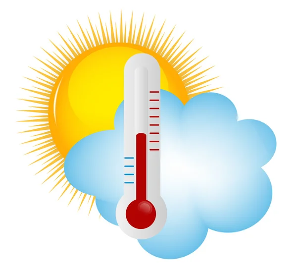 Weather Icons with sun, cloud and thermometer — Stock Vector