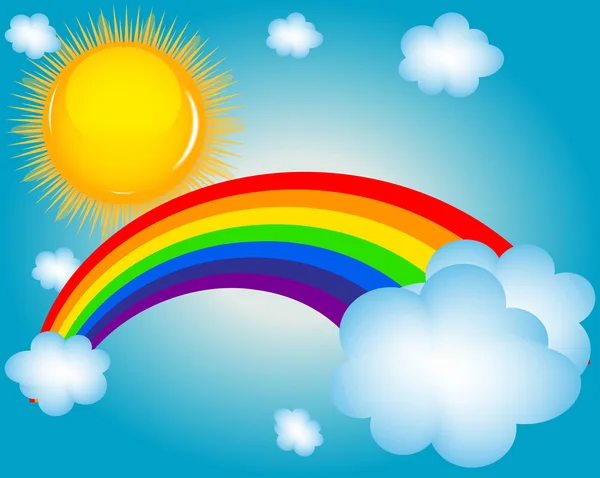 Nube, sole, arcobaleno vettore illustrazione sfondo — Vettoriale Stock