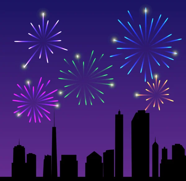 Fireworks city vector illustration — Stock Vector