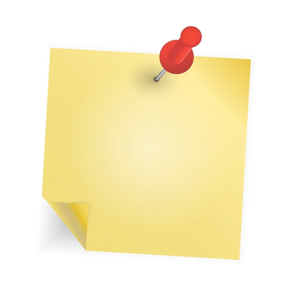 Beyaz arka plan vektör çizim üzerinde iğne ile sarı kağıt — Stok Vektör