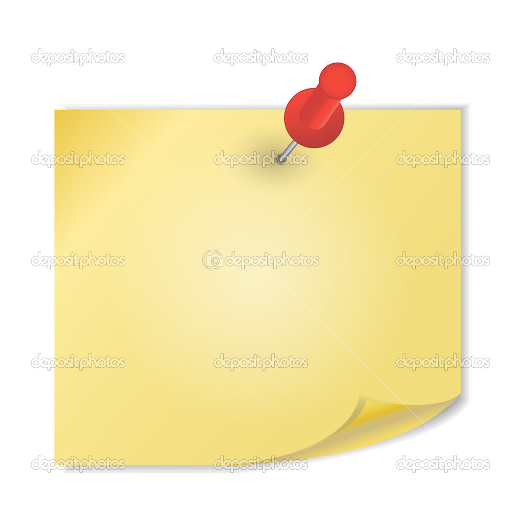 Yellow paper with pin on white background vector illustration