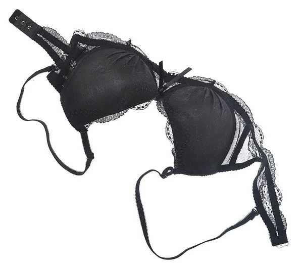 Soutien-gorge féminin en dentelle noire isolé sur fond blanc — Photo