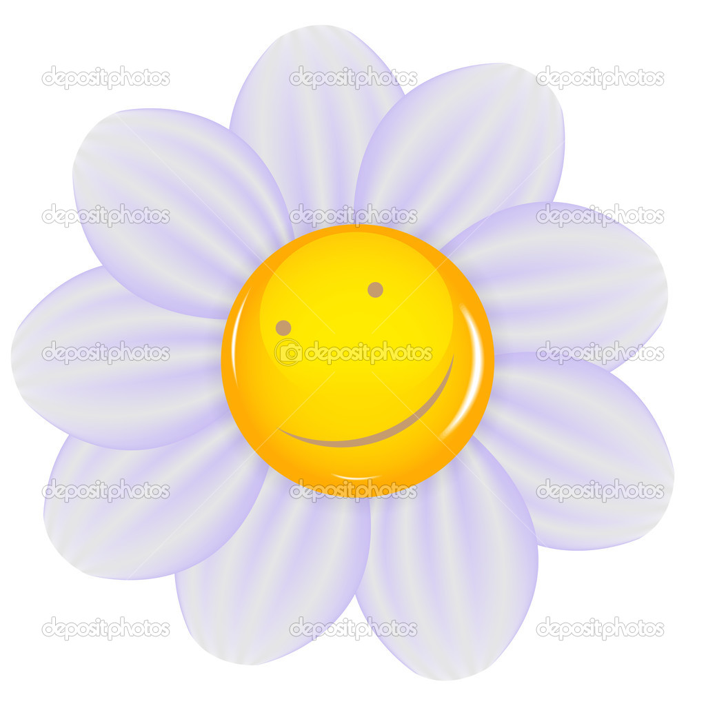 Daisy with a cheery smile isolated. Vector illustration.
