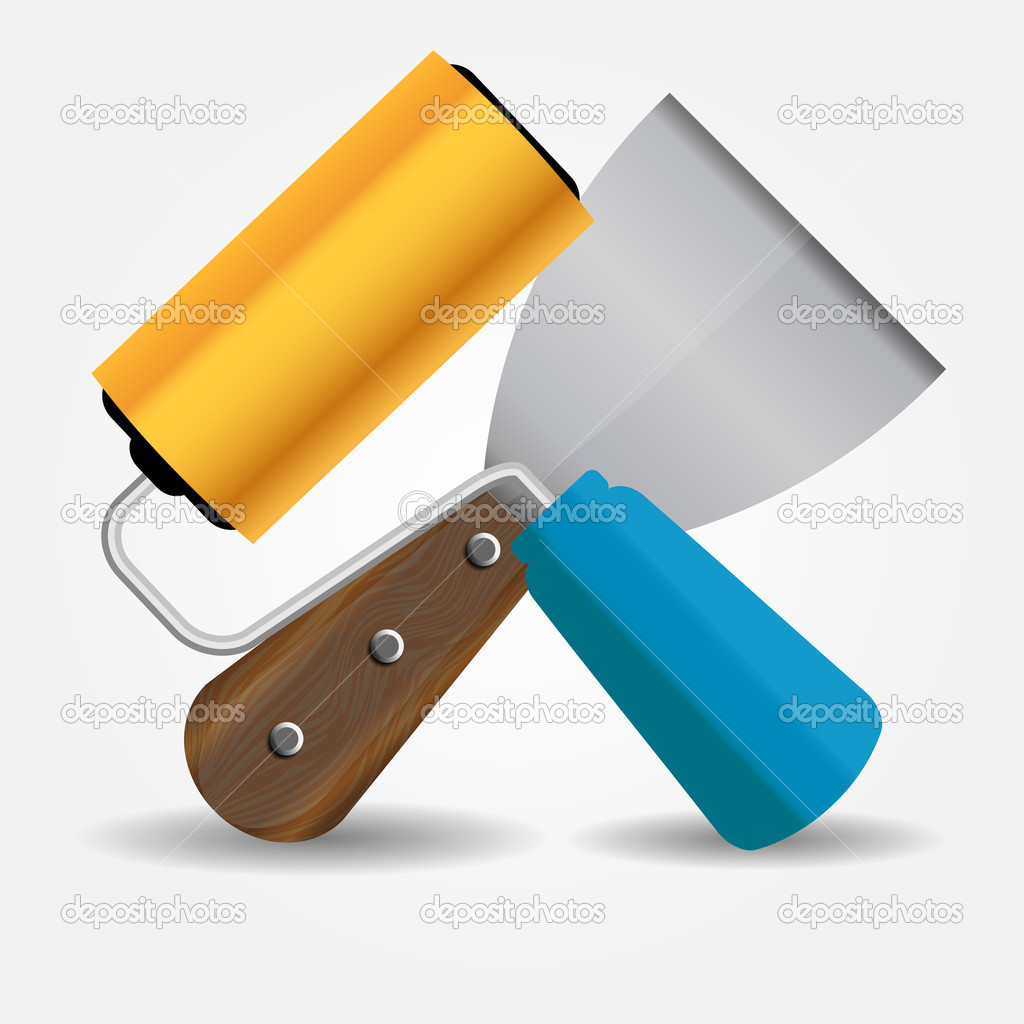 Paint roll and spatula icon vector illustration