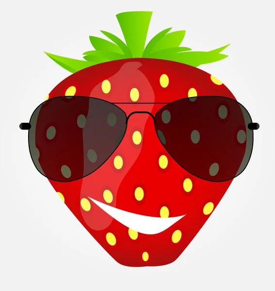 Fresa sabrosa dulce divertido en gafas de sol vector ilustración — Vector de stock