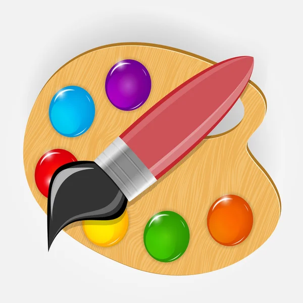 Holzkunstpalette mit Farben und brushe Icon Vector Illustrati — Stockvektor