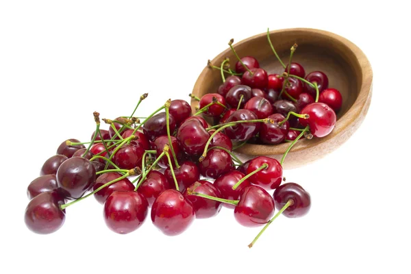 Cherry in bowl isolated on white background — Stock Photo, Image