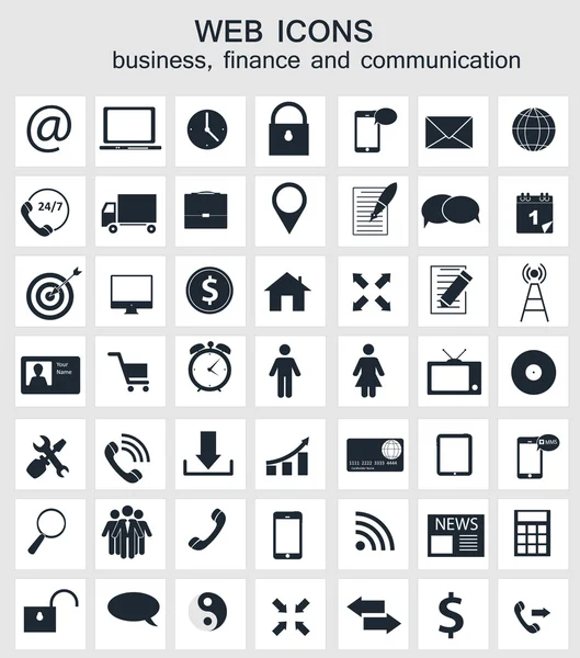 Verschillende zakelijke, financiële en mededeling iconen vector illus — Stockvector
