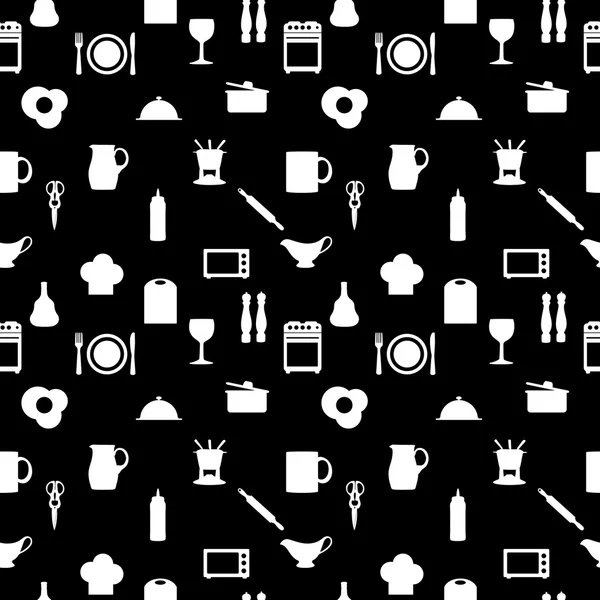 Kitchen tools icons Silhouette seamless pattern Vector illustrat — Stock Vector