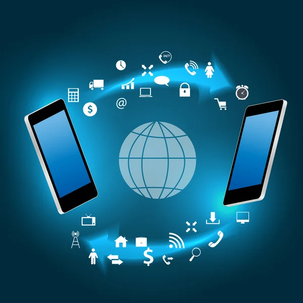 Conceito de conexão global com a ilustração do vetor do telefone móvel — Vetor de Stock