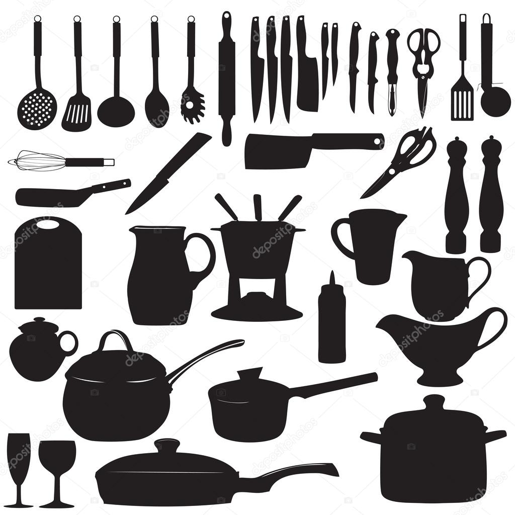 Kitchen tools Silhouette Vector illustration — Stock ...