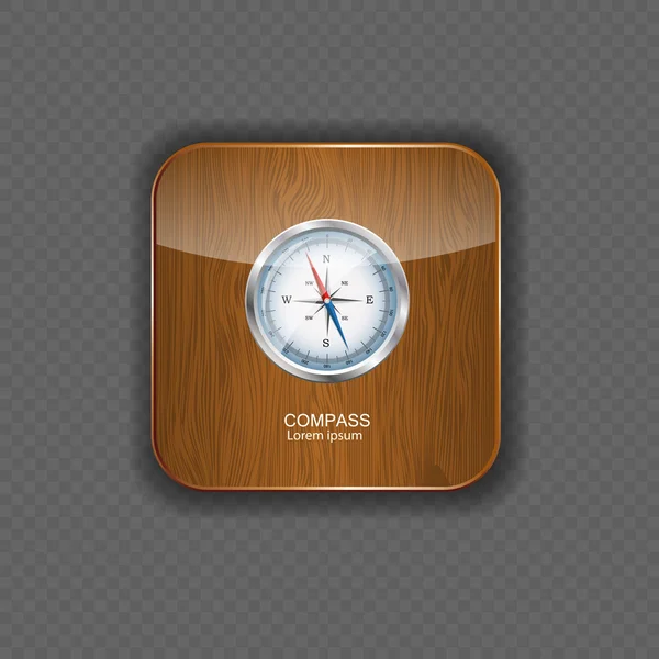 Glossy Compass. Vector Illustration wood application icons — Stock Vector