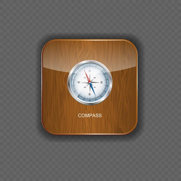 有光泽的指南针。矢量插图木材应用程序图标 — 图库矢量图片