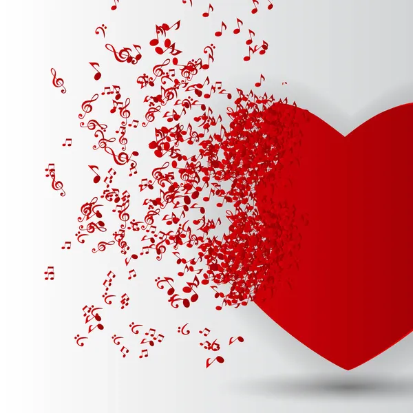 Cartão Feliz Dia dos Namorados com Coração, Notas de Música. Vetor Illus — Vetor de Stock